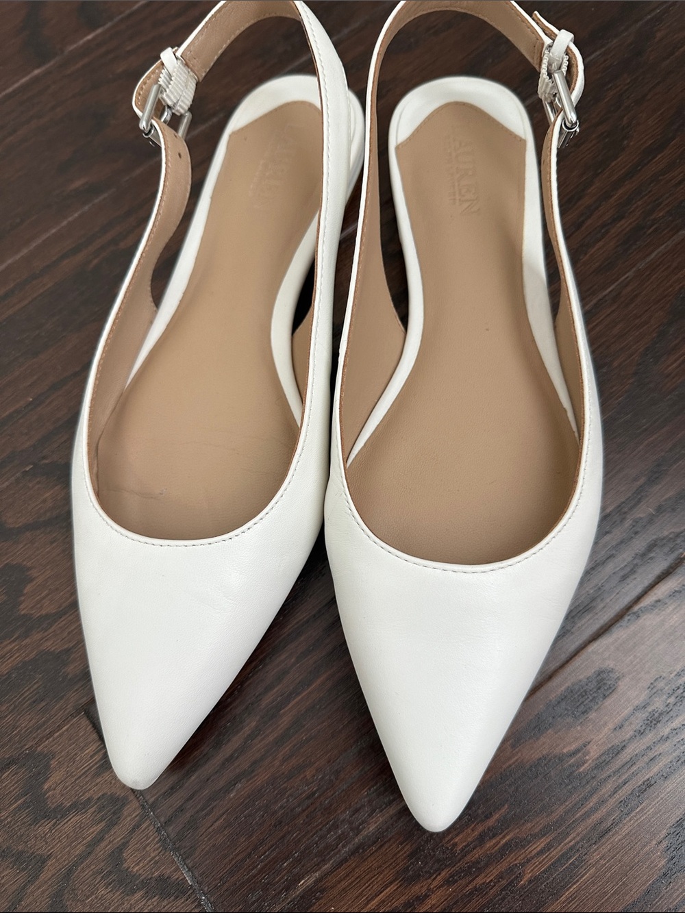 Lauren Ralph Lauren White Pointed Slingback Flats with Buckle - Picture 3 of 6